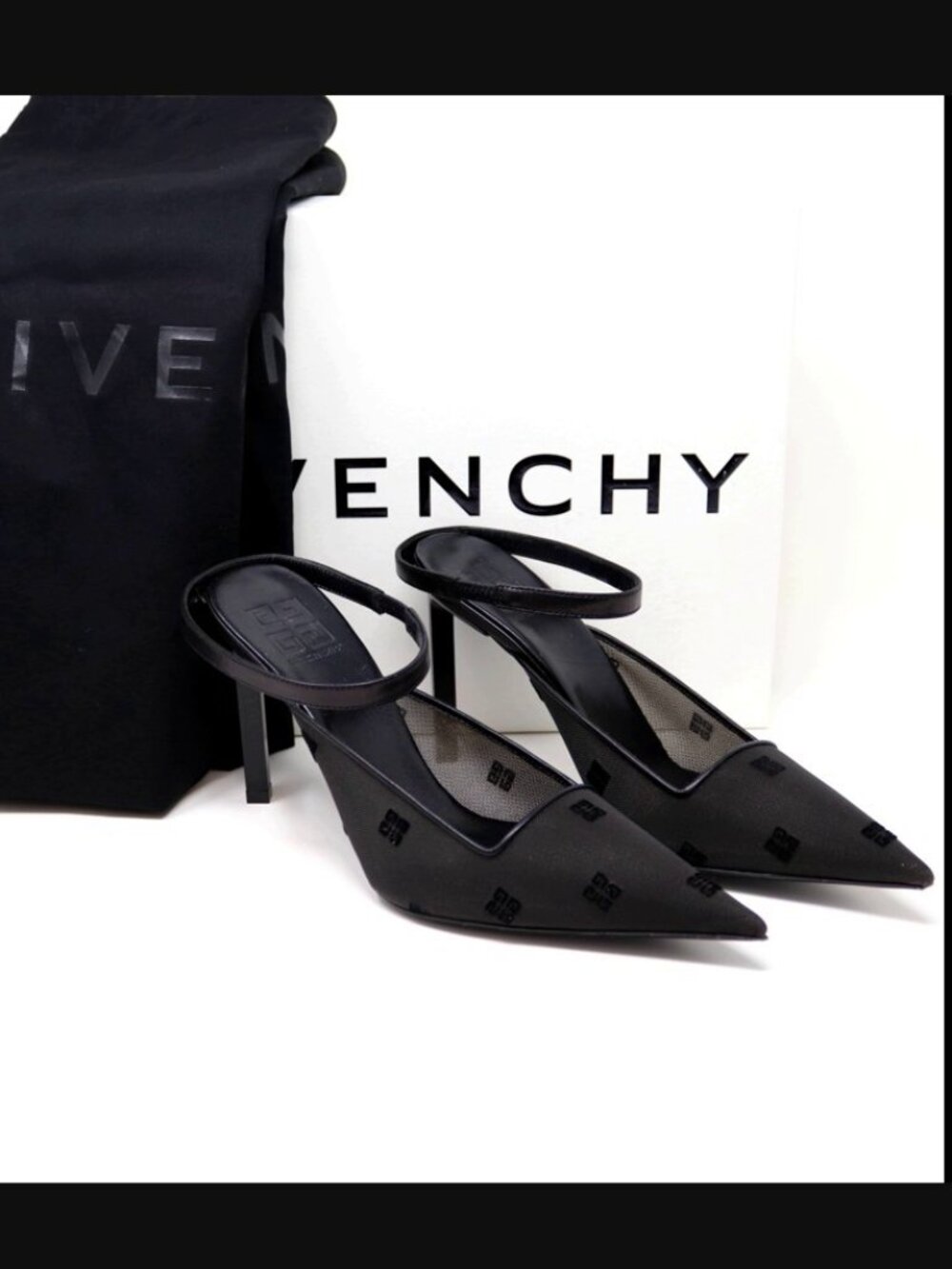 Givenchy 37 + Box Show 4G Strap 95 Mesh Mule Slingback Logo Embroidered Heels